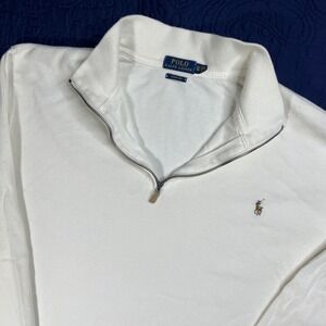 Polo Ralph‎ Lauren Men's Long Sleeve 1/4 Zip Estate Rib Pullover White XLT
